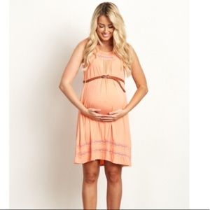 Pinkblush Maternity Peach Lace belted dress